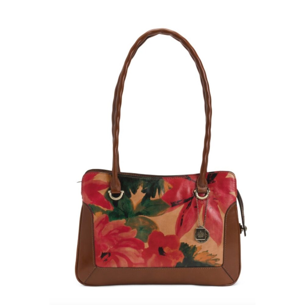 Patricia Nash Malvizza Leather Satchel Spring Floral w 15 Year Anniversary Charm